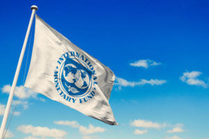IMF flag with blue skiy background.